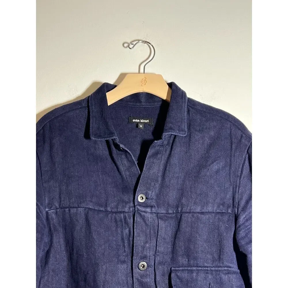 Evan Kinori LN Dark Navy Blue Hemp 1 Pocket Jacket Size M Unisex
